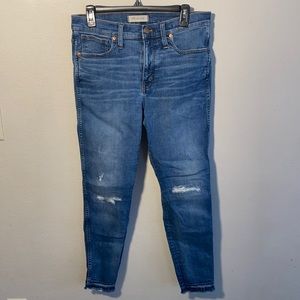 Madewell 9” High Rise Skinny Denim Jeans Blue Distressed Hems Holes Size 30